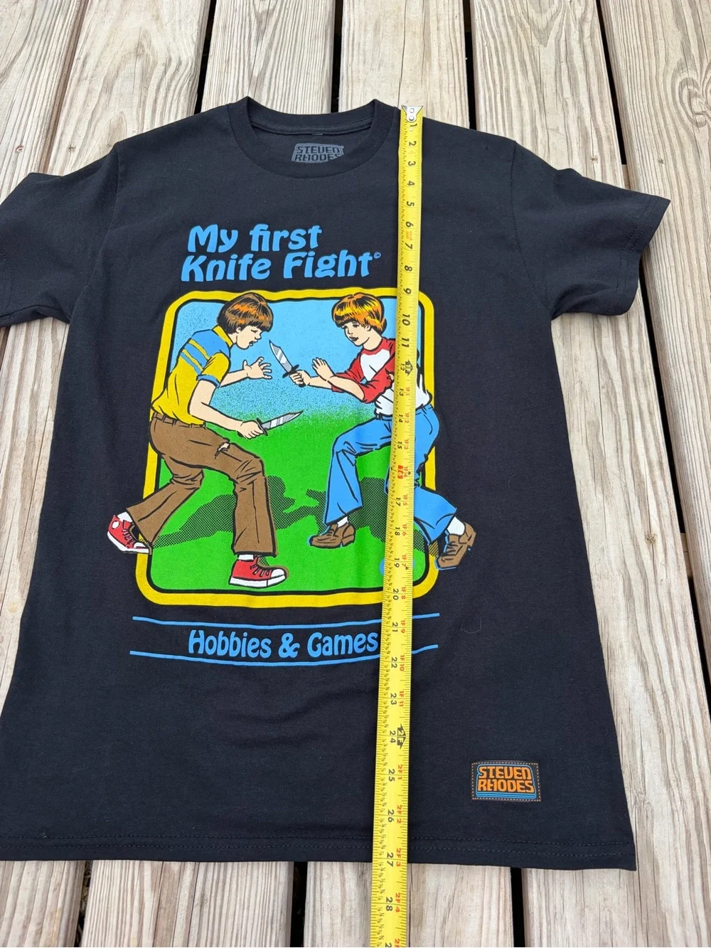 Steven Rhodes Mens Tee Small Black Hobbies Games My First Knife Fight Small Flaw